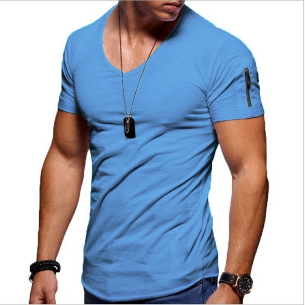 Men's European and American men's V-neck short sleeves 4