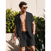Loose casual cotton cardigan shirt shorts 38
