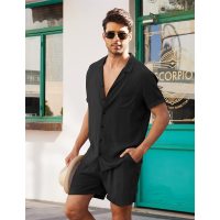 Loose casual cotton cardigan shirt shorts 38