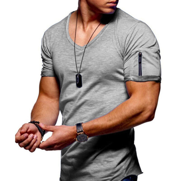 Men's European and American men's V-neck short sleeves 3