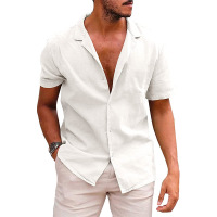 Summer lapel solid color short-sleeved shirt 17