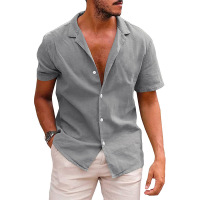 Summer lapel solid color short-sleeved shirt 17