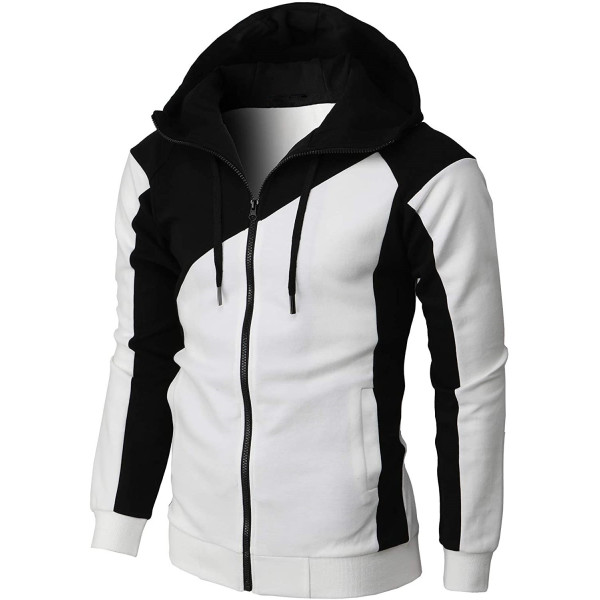 Contrast color jacket men's slim hooded sweatshirt 59
