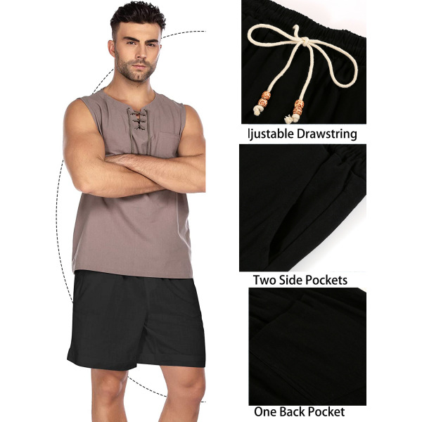 Cotton and linen lace-up pocket casual pants 88