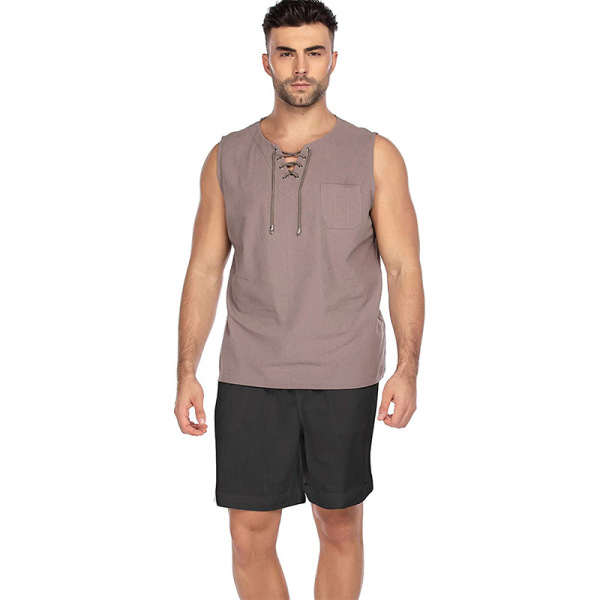 Cotton and linen lace-up pocket casual pants 88