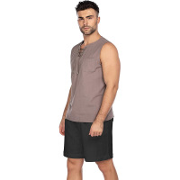 Cotton and linen lace-up pocket casual pants 88