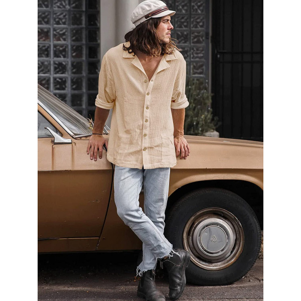 Loose large size casual lapel long sleeve shirt 63