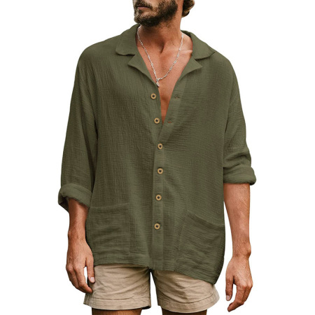 Loose large size casual lapel long sleeve shirt 64