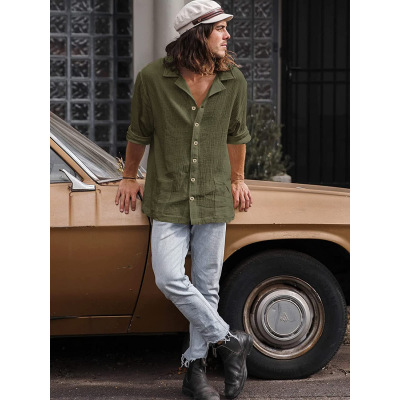 Loose large size casual lapel long sleeve shirt 64