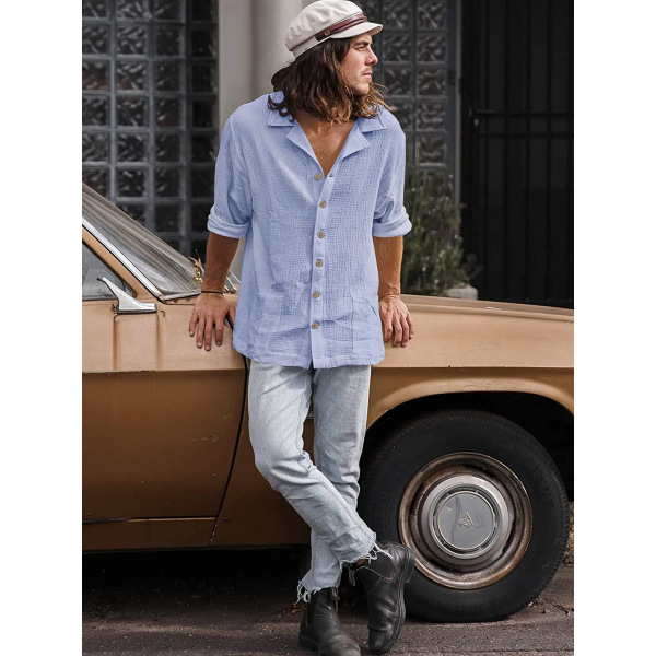 Loose large size casual lapel long sleeve shirt 65