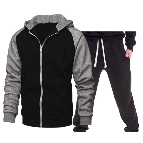 Personalized color block hooded cardigan sweatshirt set 121