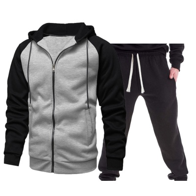 Personalized color block hooded cardigan sweatshirt set 121