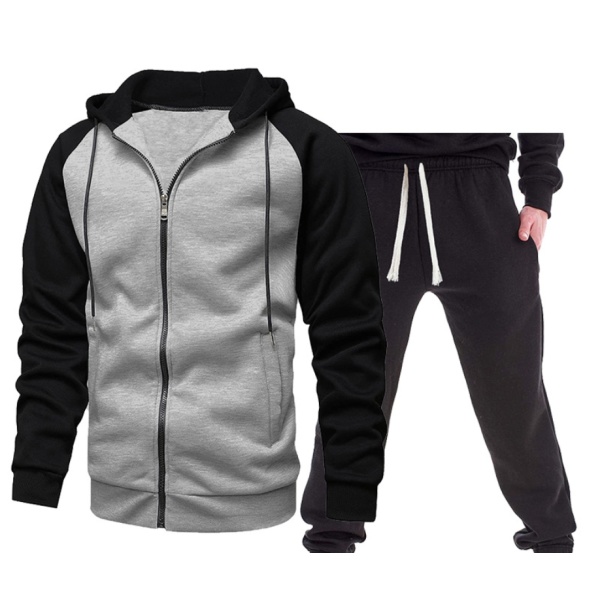 Personalized color block hooded cardigan sweatshirt set 121