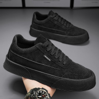 Men's Beige Leather Casual Sneakers, Lace-Up Low-Top Platform Shoes, Comfortable Non-Slip Walking Flats