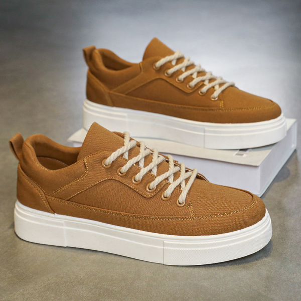 Men's Canvas Casual Sneakers, Thick Sole Lace-Up Low-Top Shoes, Comfortable Non-Slip Walking Flats