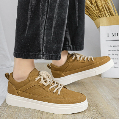 Men's Canvas Casual Sneakers, Thick Sole Lace-Up Low-Top Shoes, Comfortable Non-Slip Walking Flats