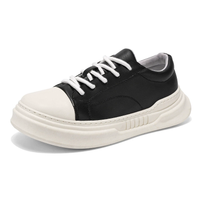 Men's Leather Platform Sneakers, Lace-Up Low-Top Casual Shoes, Comfortable Non-Slip Thick Sole Flats