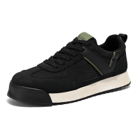 Men's Retro Leather & Fabric Sneakers, Casual Lace-Up Low-Top Shoes, Comfortable Gum Sole Walking Flats