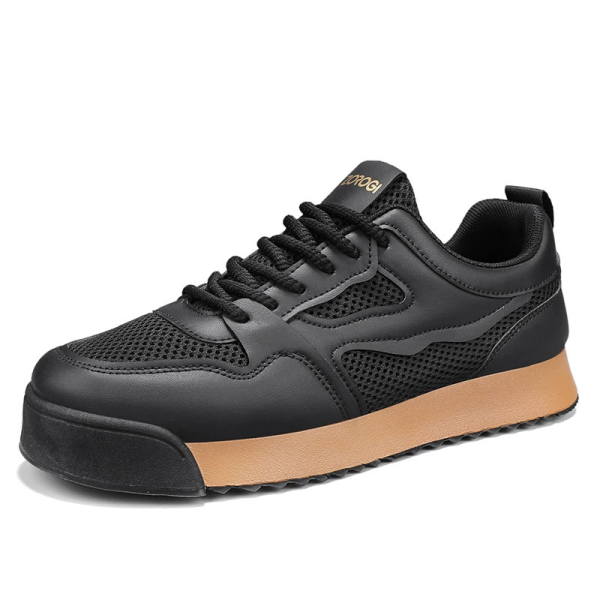 Men's Retro Mesh & Leather Sneakers, Breathable Lace-Up Low-Top Shoes, Non-Slip Gum Sole Casual Flats