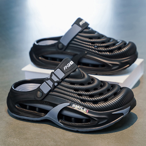Men's Breathable Hollow-Out Clogs, Adjustable Strap Non-Slip Garden Shoes, Lightweight Slip-On Sports Sandals