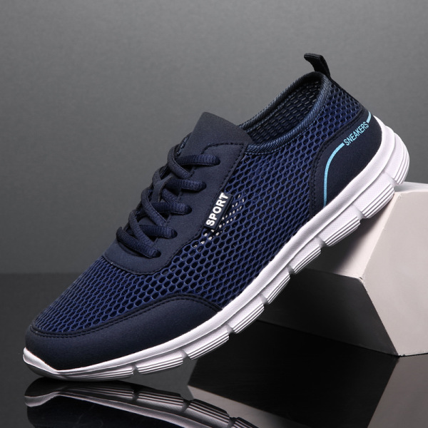 Men's Breathable Mesh Sneakers, Lightweight Lace-Up Running Shoes, Non-Slip Casual Walking Flats