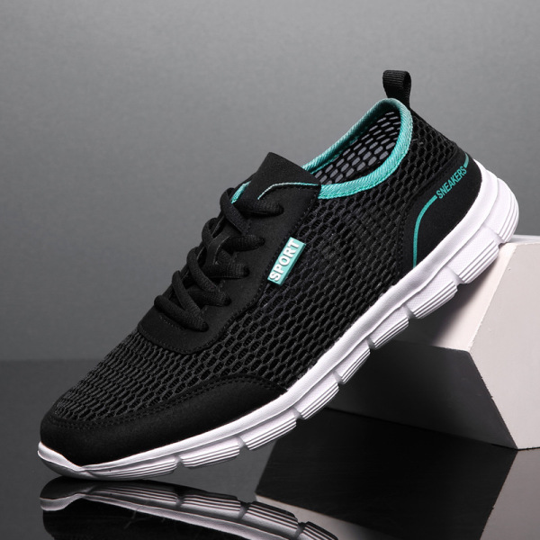 Men's Breathable Mesh Sneakers, Lightweight Lace-Up Running Shoes, Non-Slip Casual Walking Flats